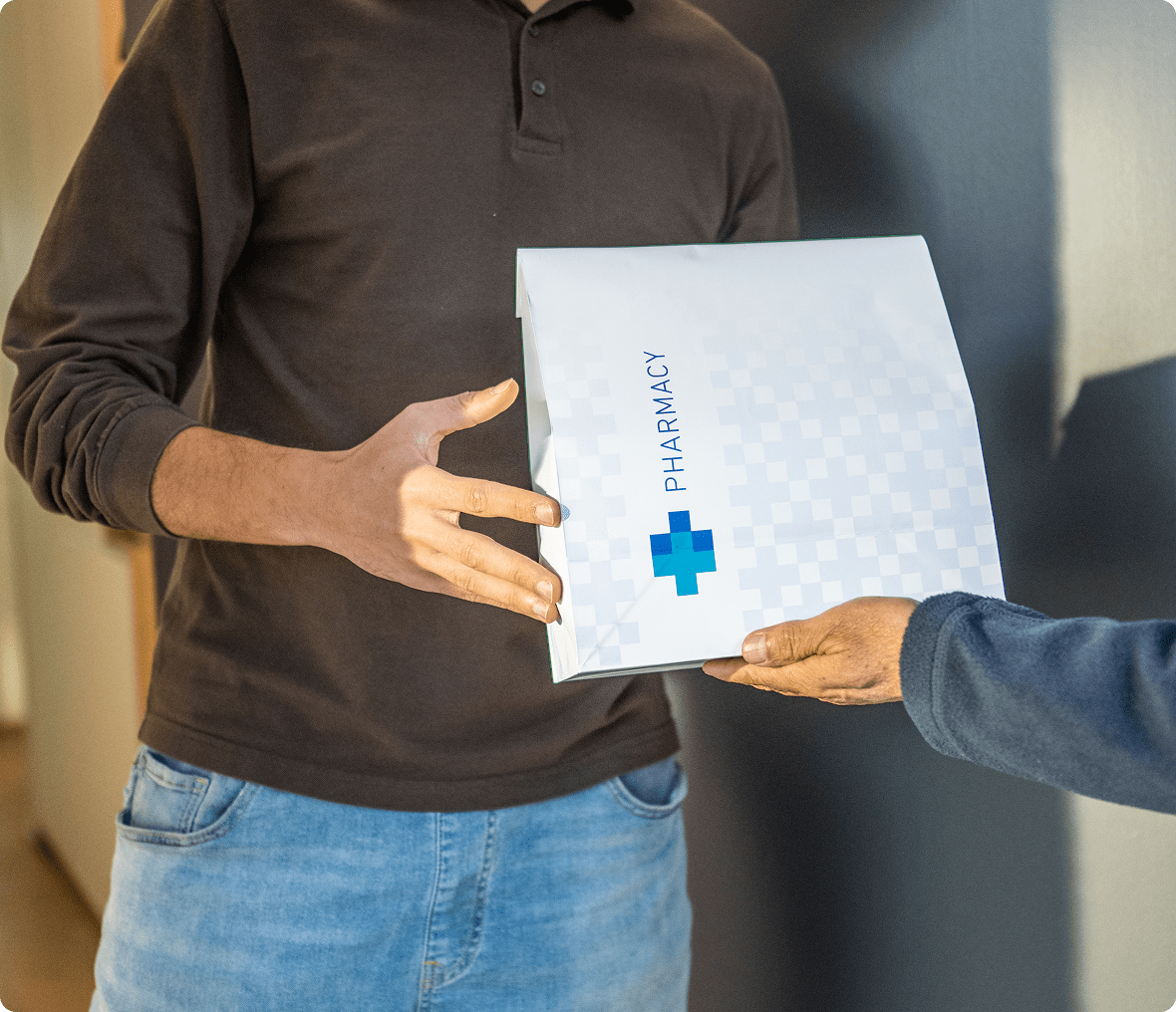 Receiving a white pharmacy package